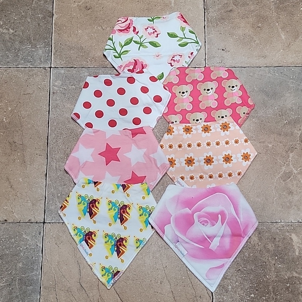 Baby Daulia Multi Print Bandana Bib Set of  7 New